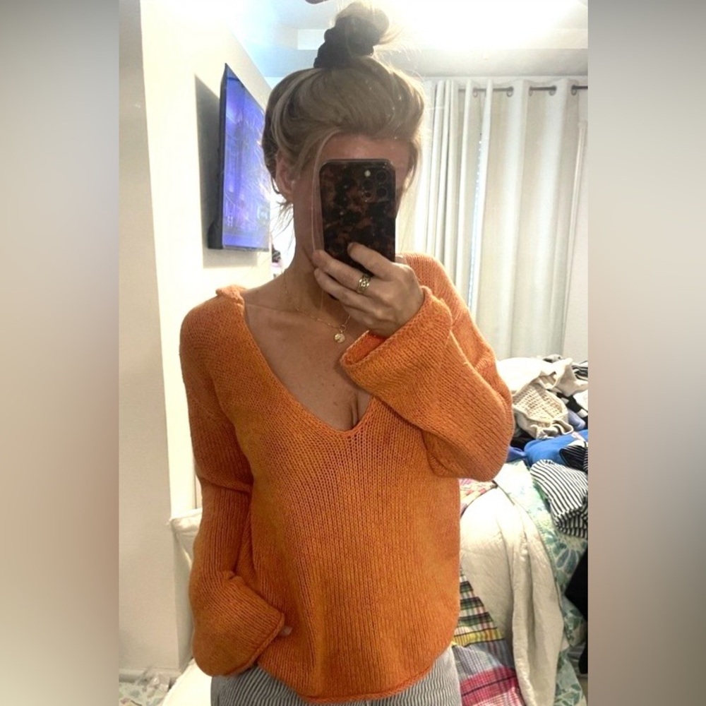 Coldwater Creek Oversized Relaxed Hooded Knit Neon Orange Sweater Woman's XS FP